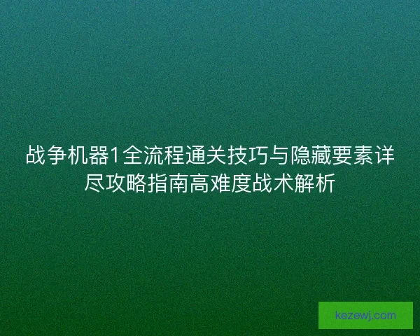 战争机器1全流程通关技巧与隐藏要素详尽攻略指南高难度战术解析